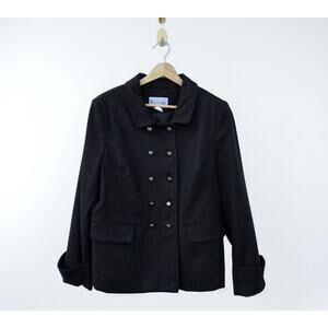 Elliott Lauren Black Double Breasted Cashmere Wool Jacket Size 120